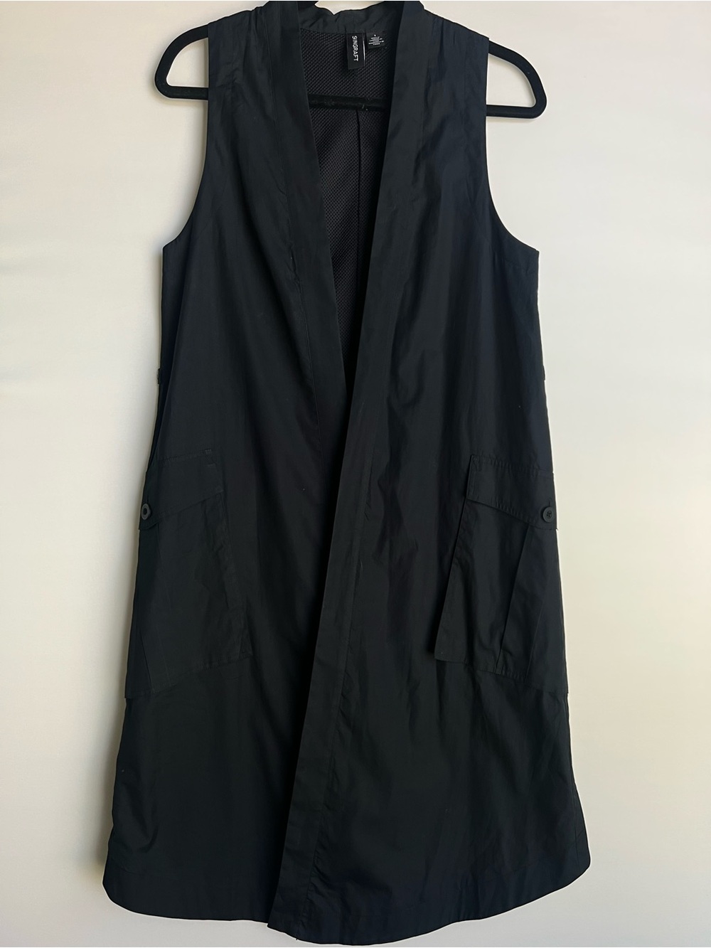 Skingraft Black Longline Open Front Utility Vest | Avant Garde Techwear